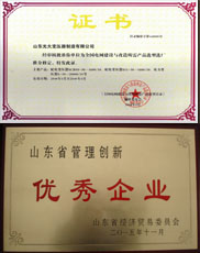 贺州变压器厂家优秀管理企业证书